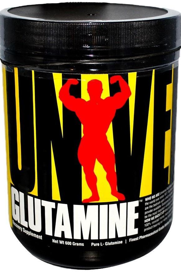Universal Nutrition Glutamine Powder container, 600 grams, designed for athletic performance and recovery.