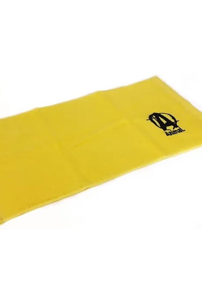 Universal Nutrition gym towel in vibrant yellow, highly absorbent and perfect for workouts, featuring a stylish logo.