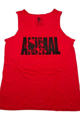 Universal Nutrition Animal tank top in red with bold black lettering, perfect for workouts and stylish gym wear.