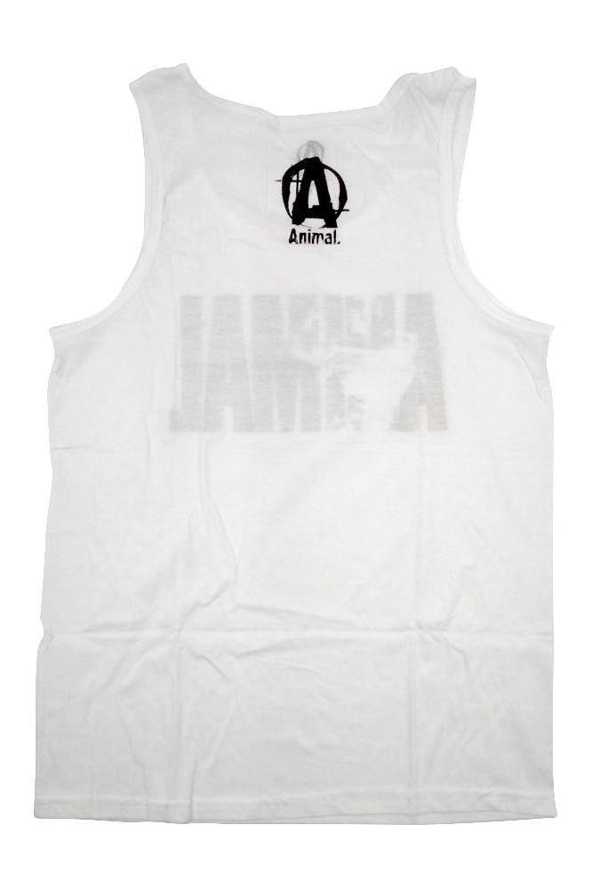 Universal Nutrition Iconic Tank Top, stylish white design with 'Animal' logo, perfect for workouts and gym wear.