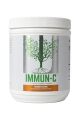 Universal Nutrition Immun-C orange flavored vitamin C powder, 271 g container featuring a tree logo.