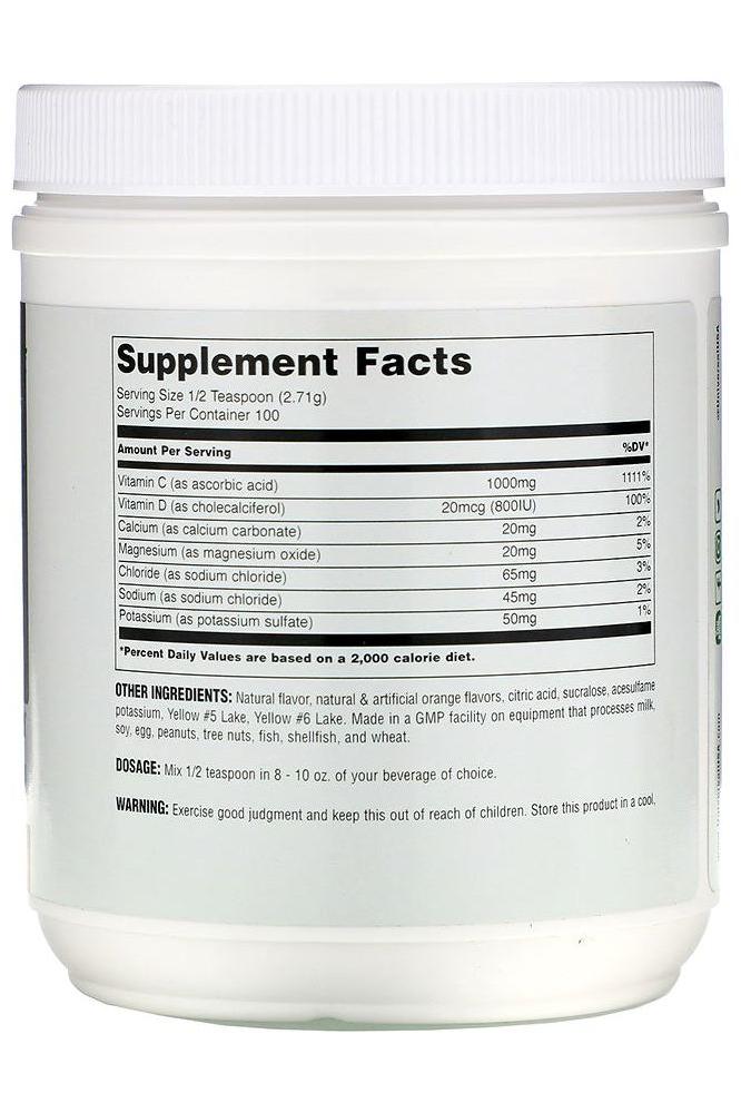 Supplement facts for Universal Nutrition IMMUN-C Orange Powder showing nutrients and ingredients.
