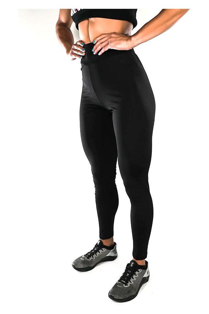 Universal Nutrition ladies yoga pants in black, designed for comfort and support during yoga and workouts.