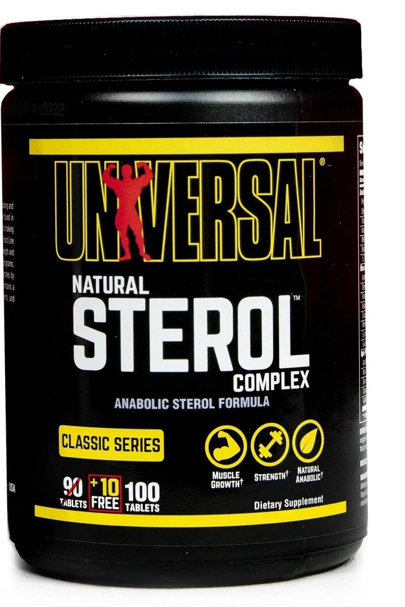 Universal Nutrition Natural Sterol Complex supplement container for muscle growth and recovery, 90 tablets plus 10 free.