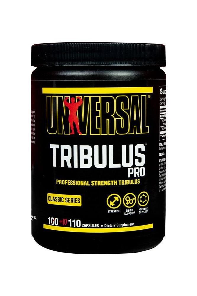 Universal Nutrition Tribulus Pro 110 capsules bottle, dietary supplement for testosterone support.