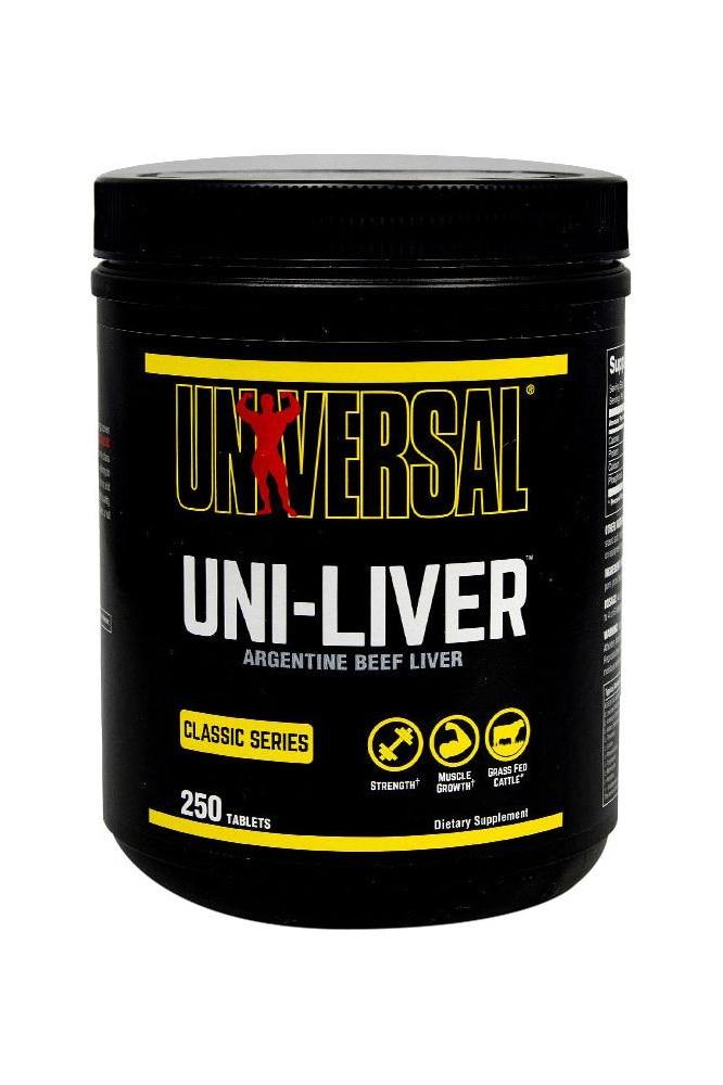 Universal Nutrition Uni-Liver 250 tablets, desiccated Argentine beef liver supplement for strength and muscle support.