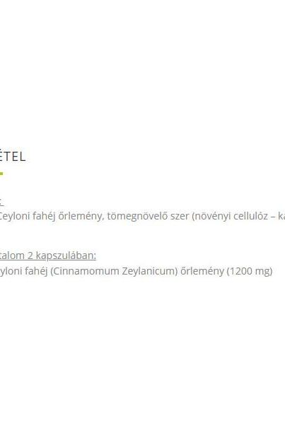 Label for USA medical Ceylon Cinnamon supplement showing ingredients and dosage information in Hungarian.