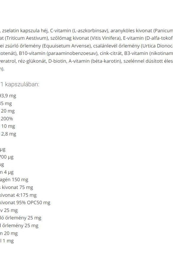 Ingredient list for USA Medical Hair and Beauty capsules, highlighting vitamins and botanical extracts.