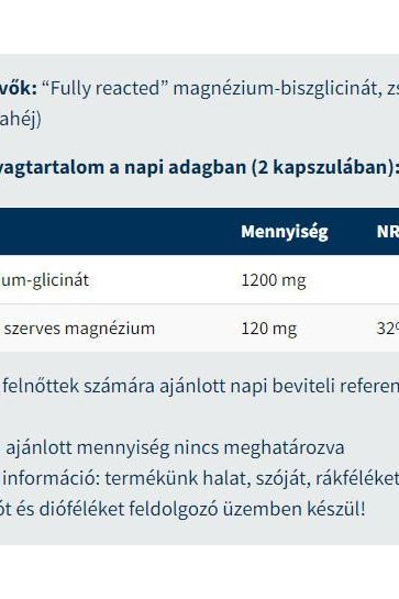 Nutritional information for Magnesium Bisglycinate supplement in capsule form.