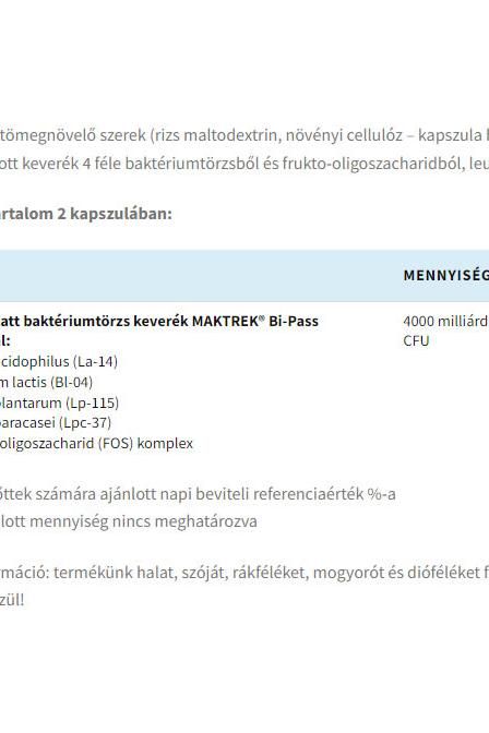 Information about USA Medical Probio Forte capsules with MAKTREK Bi-Pass technology and bacterial strains.