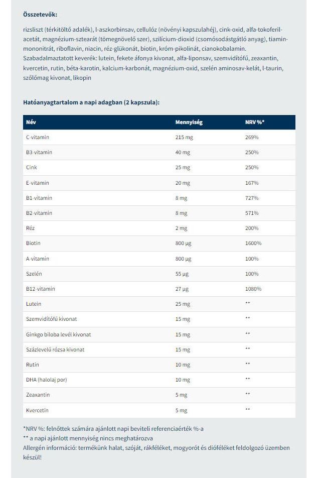 Nutrition facts for USA Medical Vision Support capsules, listing vitamins, minerals, and herbal extracts for eye health.