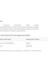 Nutritional information for Vitabiotics Ultra Calcium and Vitamin D tablets, displaying ingredients and daily values.