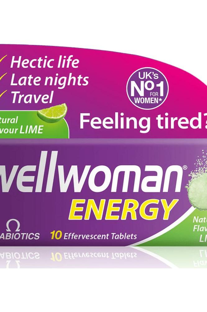 Vitabiotics Wellwoman Energy effervescent tablets for women, supporting energy and immunity in a convenient lime flavor.