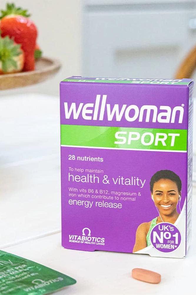 Wellwoman Sport vitamins by Vitabiotics - 30 tablets for women's health, vitality, and energy support.
