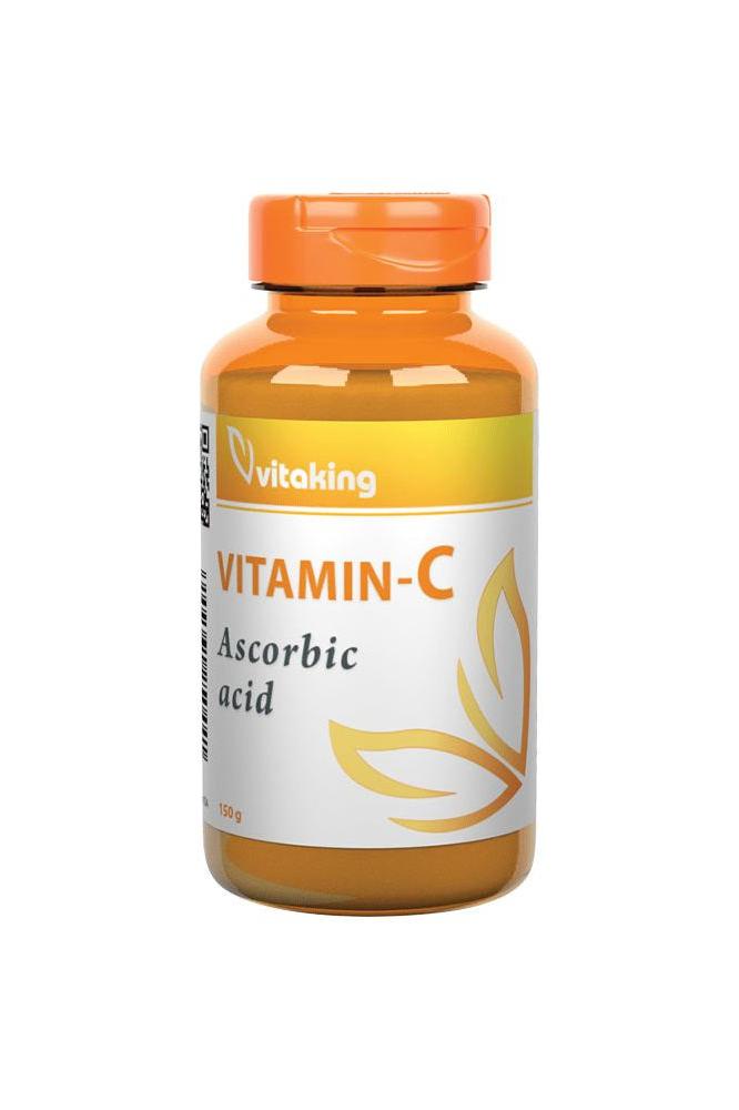 Vitaking Ascorbic Acid Powder bottle for Vitamin C supplementation, supports immune function and energy metabolism.