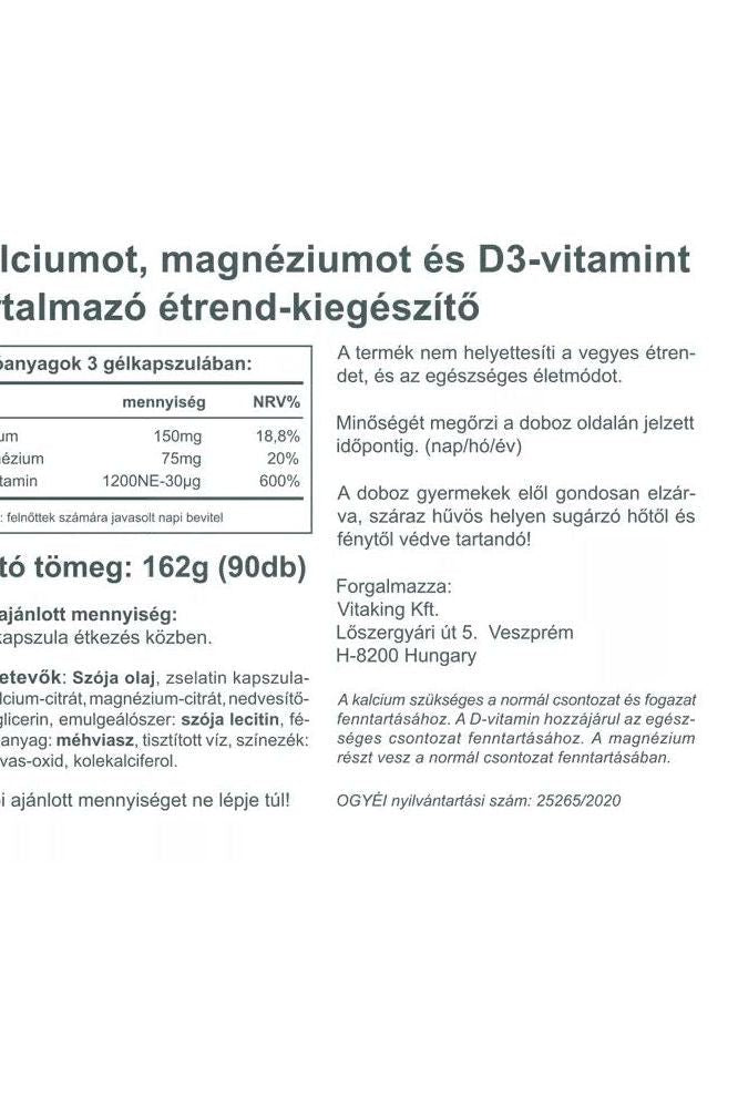Product label of Vitaking CalMag Citrate with Vitamin D3, detailing ingredients and nutritional information.