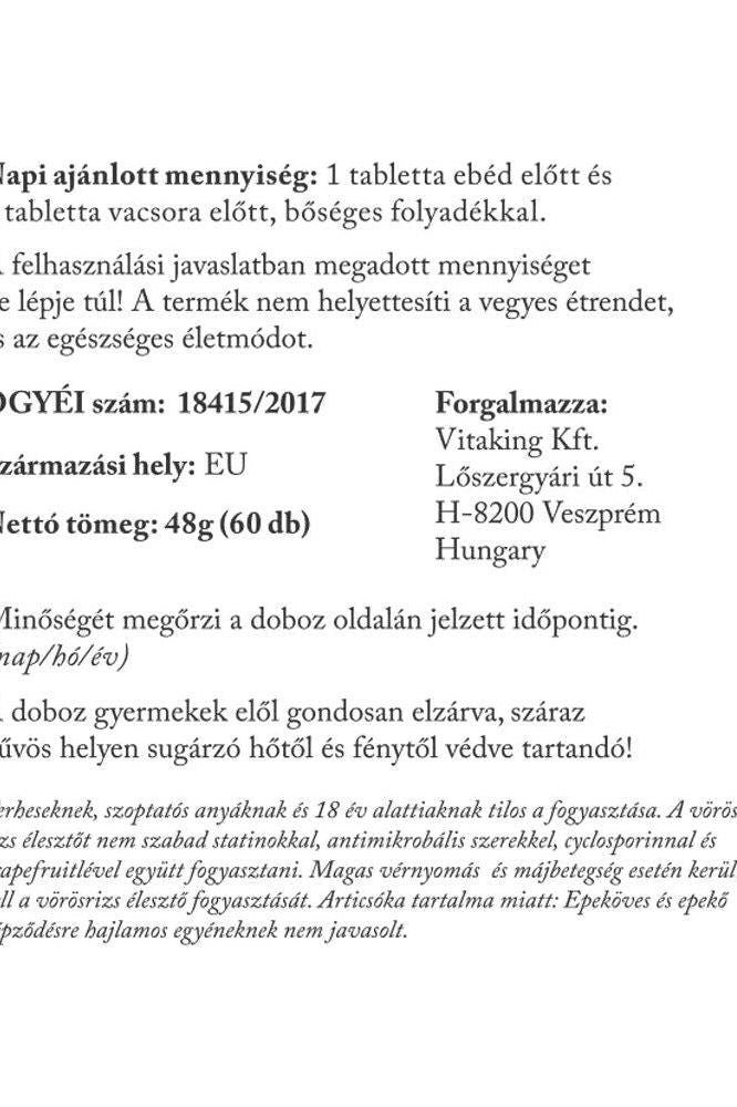 Vitaking Cholenat supplement information sheet with recommended dosage and usage instructions.