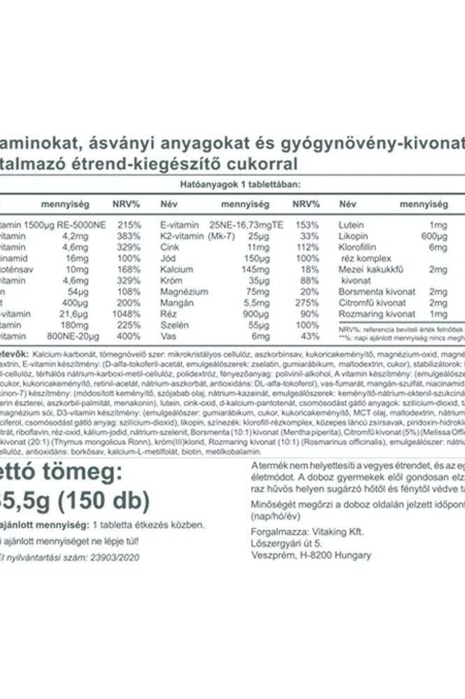 Nutritional label for Vitaking - Daily One Multivitamin, listing vitamins, minerals, and daily nutrient values.