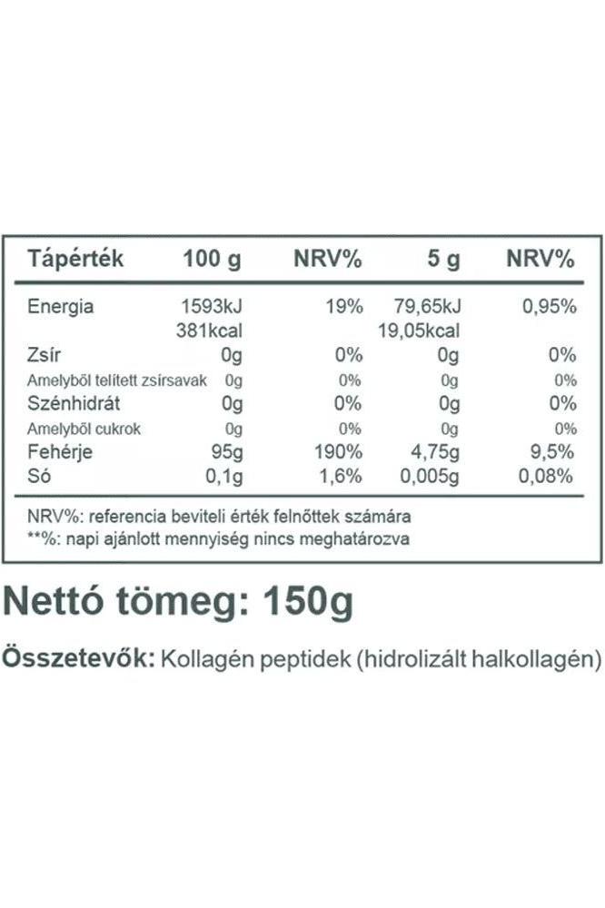 Nutritional information label for Vitaking Fish Collagen 150g showing content and values.
