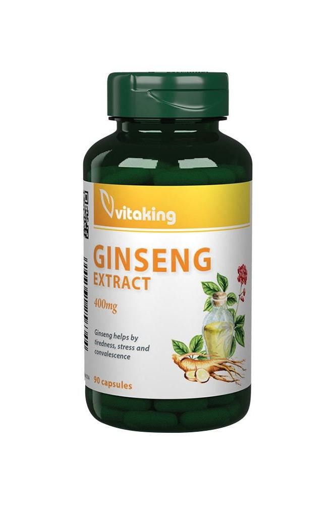 Vitaking Ginseng Extract 400 mg supplement bottle for energy, cognitive function, and immunity support.