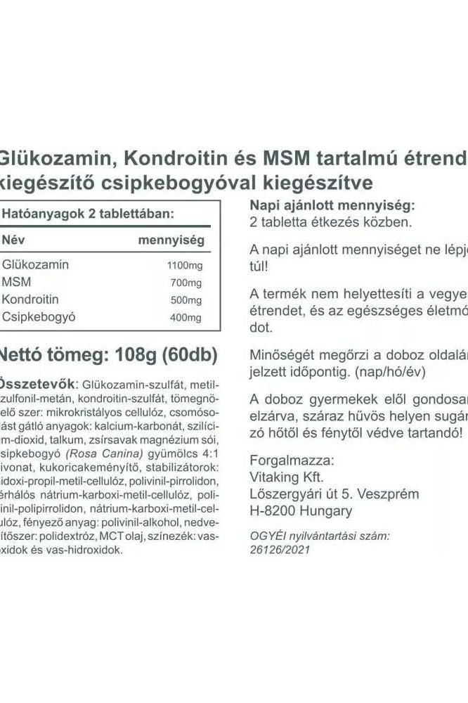 Label for Glucosamine, Chondroitin & MSM tablets, explains ingredients and dosage for joint health.