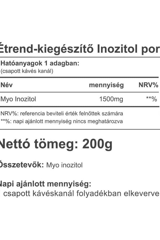 Nutritional information for Vitaking Inositol powder, 200g, showing ingredients and recommended dosage.