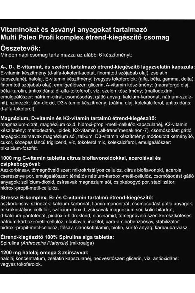 Vitamins and minerals in Multi Paleo Profi dietary supplement pack, supporting a healthy diet with essential nutrients.