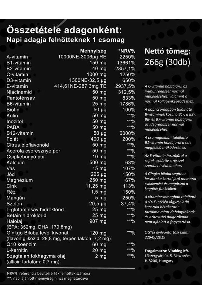 Ingredient list for Vitaking - Multi Profi Senior supplement showing vitamins and minerals for older adults.
