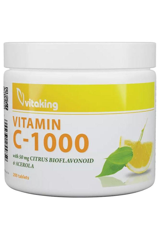 Vitaking Vitamin C 1000 mg with Citrus Bioflavonoids and Acerola, 200 tablets container.