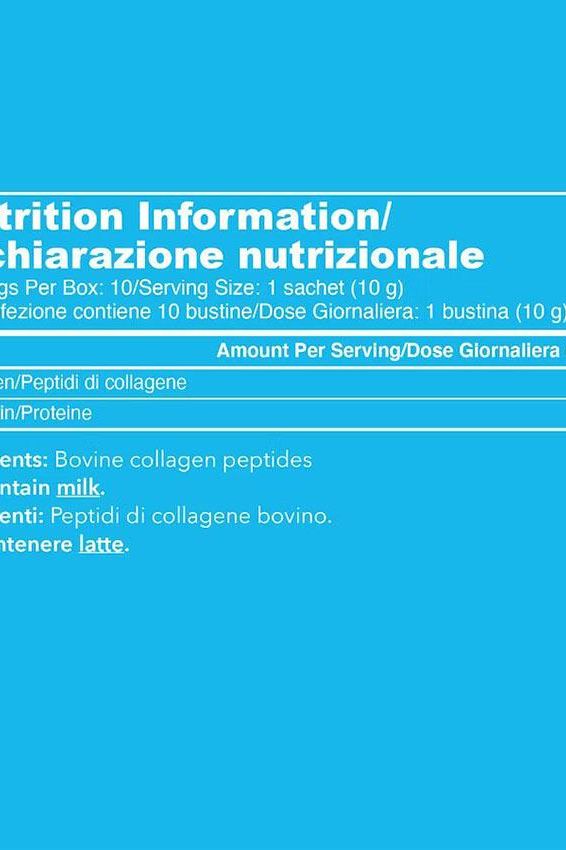 Nutrition information for Vital Proteins collagen peptides showing ingredients and serving size details.