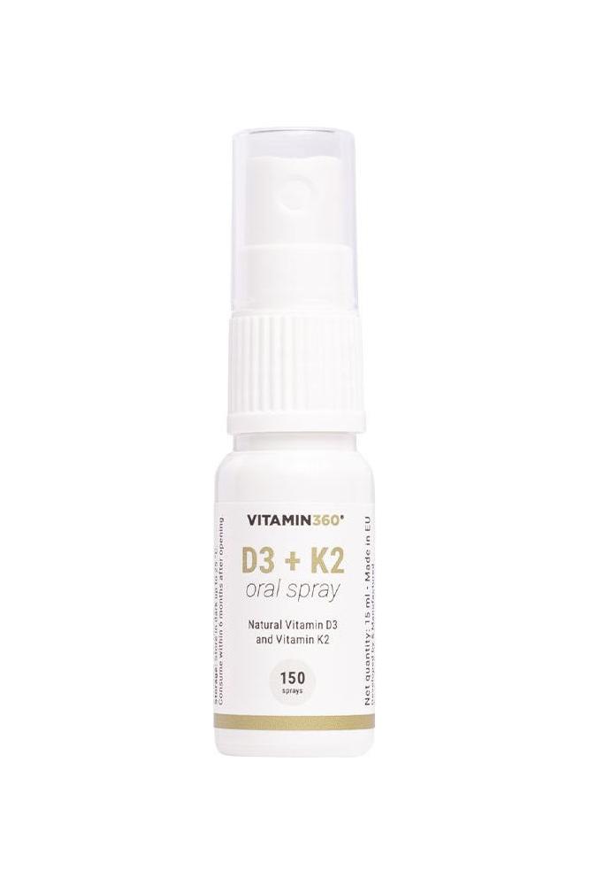 Vitamin360 D3 + K2 Oral Spray in Natural Peppermint, 15 ml bottle for easy vitamin intake.