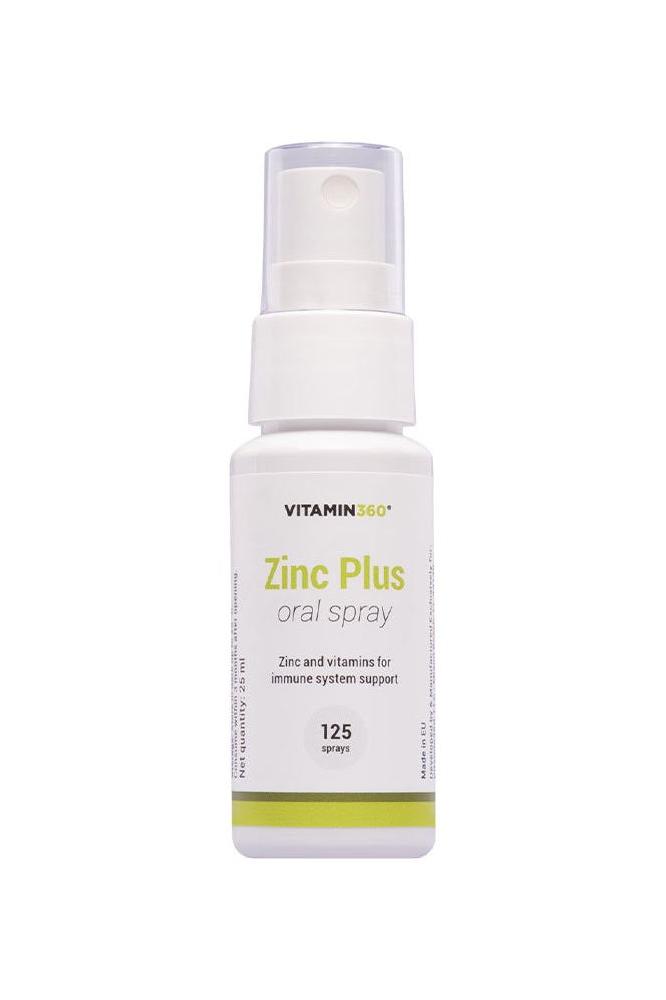 Vitamin360 Zinc Plus oral spray, pineapple flavor, 25 ml for immune system support with vitamins.