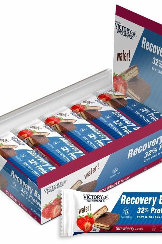 Weider Victory Endurance Recovery Bar box with strawberry-flavored high-protein wafer bars.