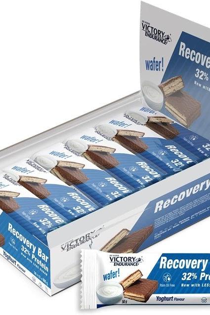 Weider Victory Endurance Recovery Bar box featuring high-protein wafer bars with milk chocolate coating.