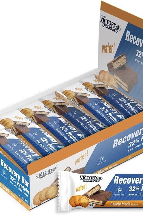 Weider Victory Endurance Recovery Bar box featuring high protein wafer bars with chocolate coating.