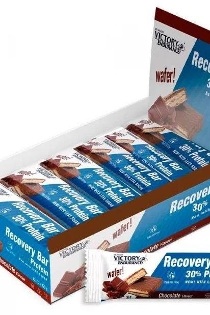 Weider Victory Endurance Recovery Bar box with chocolate protein wafer bars, 12 x 35g.