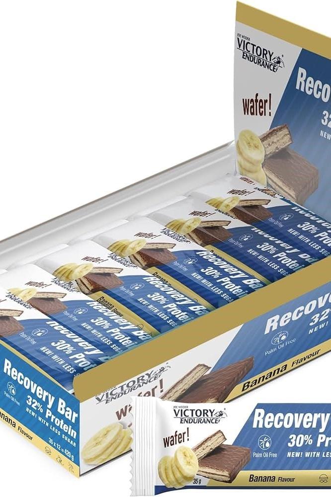 Weider Victory Endurance Recovery Bars in banana flavor with 32% protein, displayed in a box.