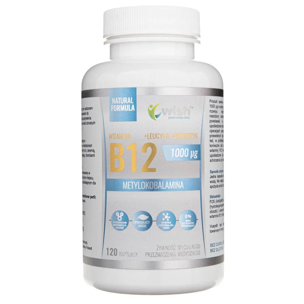 Wish - Vitamin B12 1000mcg with Prebiotic & L-Leucine - 120 Capsules
