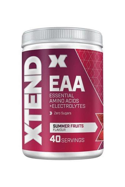 Xtend EAA essential amino acids powder with summer fruits flavor packed in a 40-serving container.