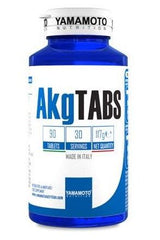 Yamamoto Nutrition AKG Tabs bottle with 90 tablets for increased arginine intake, made in Italy.