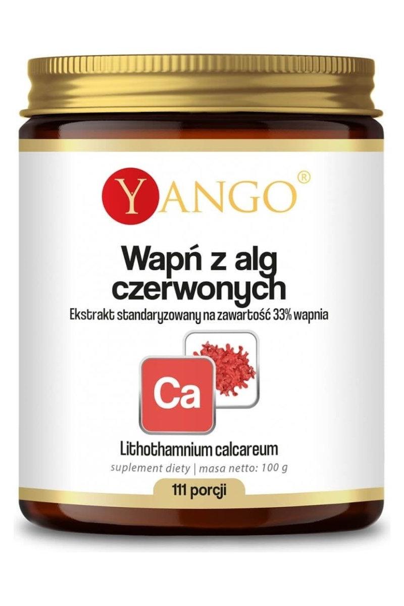 Yango Calcium from red algae supplement jar with 33% calcium for dietary support in powder form.