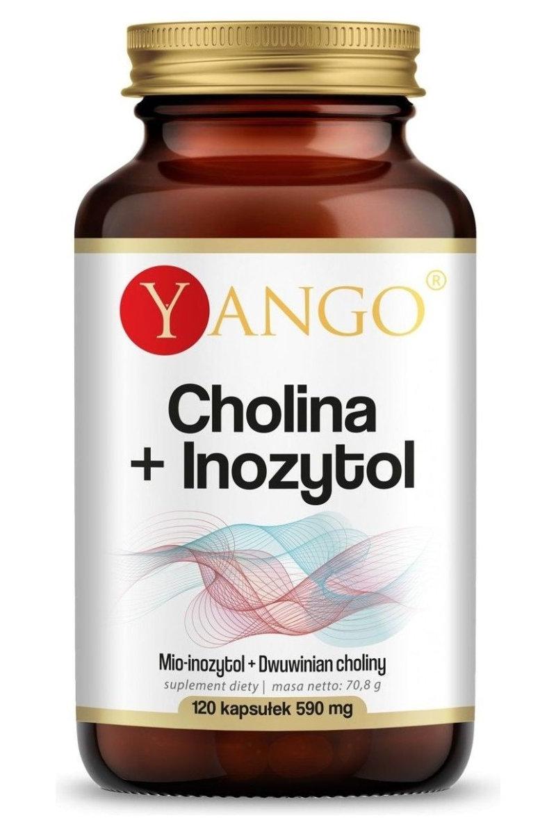 Yango Choline + Inositol supplement bottle, 120 capsules, supports nervous system and liver function.