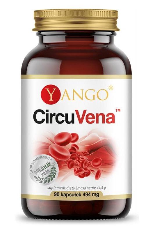 Yango CircuVena dietary supplement bottle with 90 capsules for vein health and improved circulation.