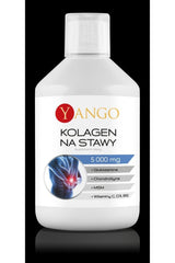 Yango collagen supplement for joints, 500 ml bottle with 5000 mg of collagen and vitamins C, D3, B12 for joint health.