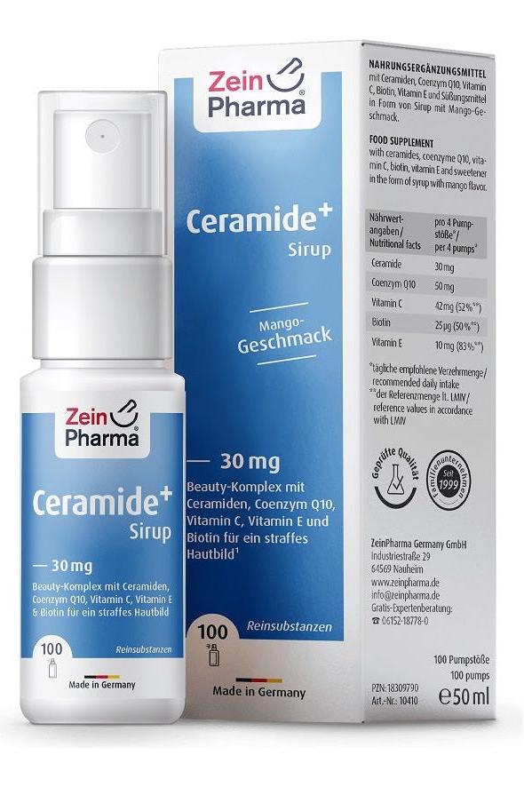 Zein Pharma Ceramide+ Sirup Spray Mango 50 ml, easy application for healthy skin, optimal dosing with 30 mg.