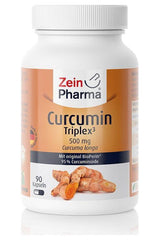 Zein Pharma Curcumin Triplex supplement bottle with 500 mg curcumin in a 90-capsule container.