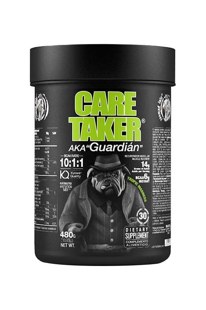 Zoomad Labs Caretaker BCAAs 10:1:1 supplement container with muscle-building benefits.