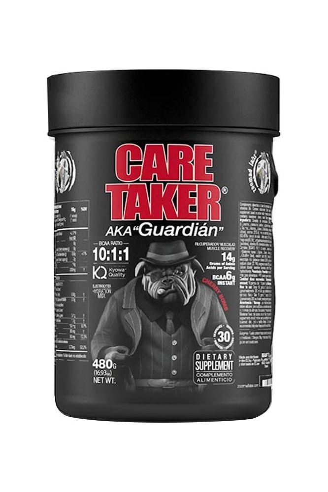 Zoomad Labs Caretaker BCAAs 10:1:1 supplement container with detailed label and branding.