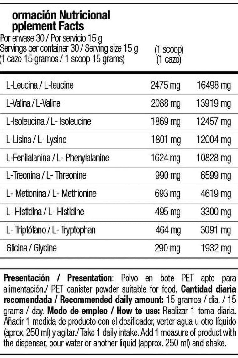 Nutritional supplement facts table listing amino acids and their values for Zoomad Labs - Caretaker® MAP
