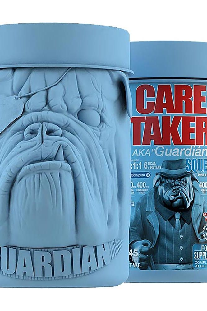 Zoomad Labs Caretaker® Squeeze container featuring a bulldog design and 10:1:1 BCAA information.